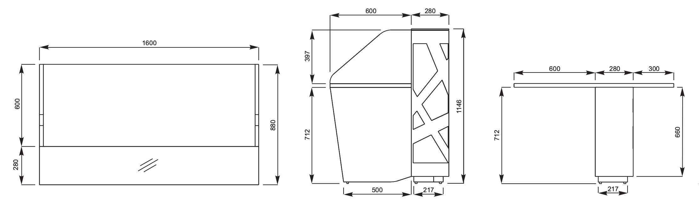 Costume Reception Desk Dimensions Cm with Wall Mounted Monitor